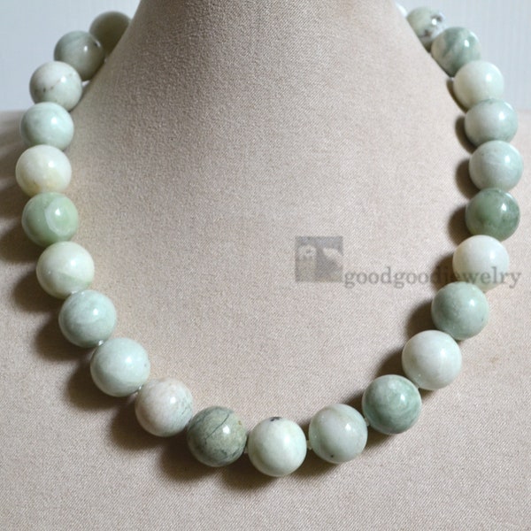 Genuine Jade Necklace, 16mm Natural Jade Necklace, Dainty Stone Necklace, light green beads Necklace, statement necklace, real jade beaded