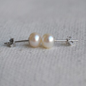 Ivory Pearl Earrings 7-7.5mm Freshwater Ivory Pearl Stud Earrings 925 Siver,wedding Earring ...