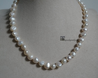 baroque pearl necklace, 9-10mm ivory Freshwater Pearl necklace, wedding necklace, statement necklace, real pearl necklace