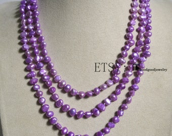 Collar de perlas moradas de 55 pulgadas, perlas barrocas de agua dulce, joyería para damas de honor