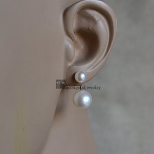 Double ivory pearl earrings set wedding, floating earrings, real pearl studs,white earring pearl, bridesmaid stud, jewellery bridal earings