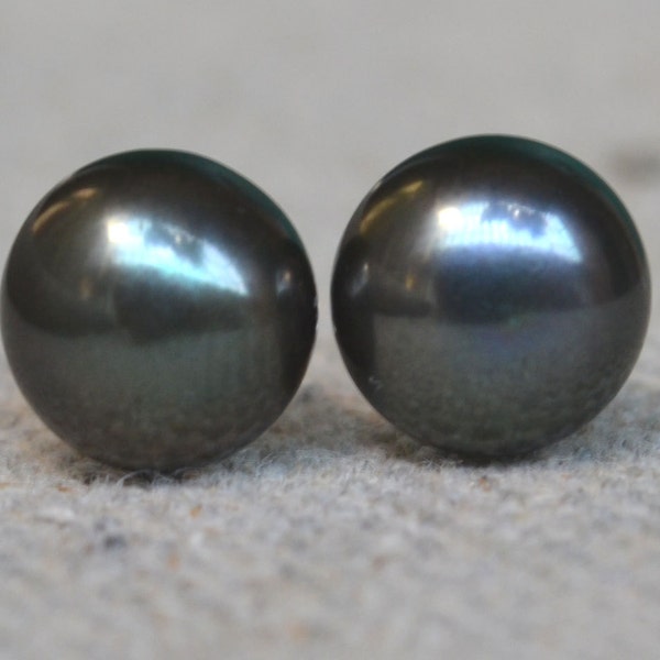 Black pearl earrings,7.5-8mm Freshwater Pearl stud Earrings,wedding jewelry,bridesmaid earrings,925 Sivler earring,real pearl ear rings