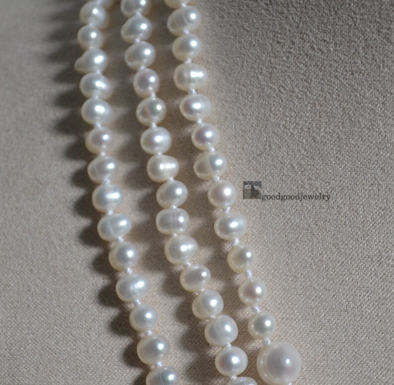 long pearl necklace,60 inches 5-11mm white pearl necklace,freshwater pearl necklace,statement necklace, women necklace, real pearl necklace image 6