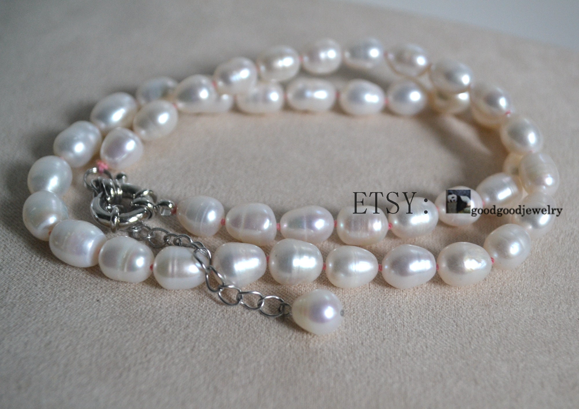 Perle D'acqua Dolce A Grana Di Riso - 8x7 Mm - Grado A Bianco X35cm - Foto 4