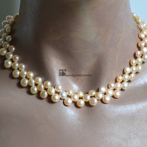 light pink pearl necklace -  16 inches Freshwater Pearl necklace, real pearl necklace, pearl choker necklace, triple strands pearl necklace