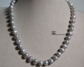 light gray pearl necklace, gray pearl necklace, gray beads necklace, statement necklace, real pearl necklace
