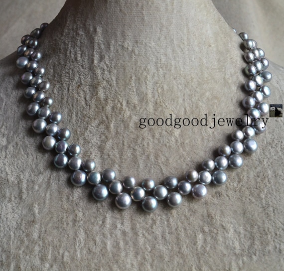 Gray Pearl Necklace 3 Rows 16 17 Inch Freshwater Pearl Necklace