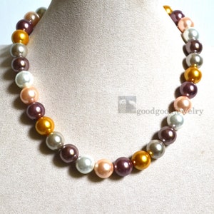 multi-color pearl necklace,bridesmaid necklace, wedding necklace, 12mm shell pearls necklace, fake pearl necklace, lavender gold gray white
