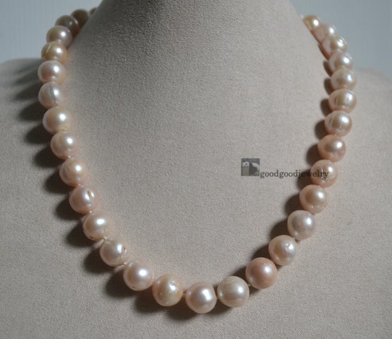 JYX Perlenkette Echte 14 Mm Runde Golden Südsee Muschel Perlen Halskette Für Damen 45 Cm