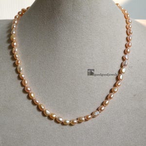 pink baroque pearl necklace, 6x7mm freshwater pearl necklace, women necklace, real pearl necklace,hand knotted each bead. Man necklace