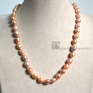 pink peach baroque pearl necklace, 19 inch reshwater pearl necklace, gold color clasp, real pearl necklace,statement necklace