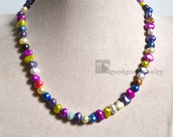 Multicolor Real Pearl Necklace, freshwater nugget baroque pearl necklace, mixed colored rainbow color pearl necklace, bridesmaid necklace