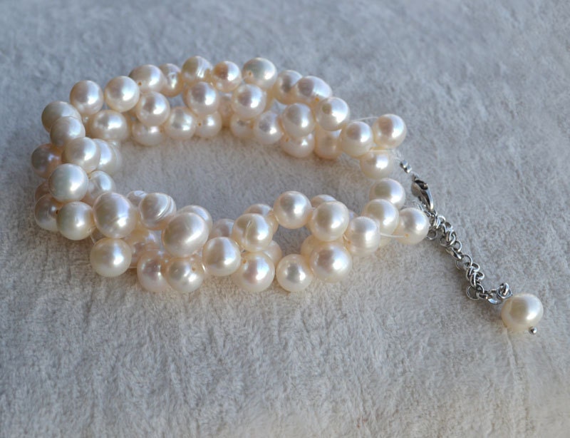 White Pearl Bracelet 8-9mm real white pearl Bracelettwisted | Etsy