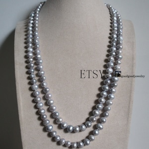 ネックレス・チョーカー Gray Pearl Necklace 72 Inches 8-8.5mm Light Silver Gray Potato Genuine