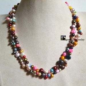 Multicolor Pearl Necklace, 18 inch 4-10mm freshwater pearl necklace, statement necklace, Rainbow Beads necklace