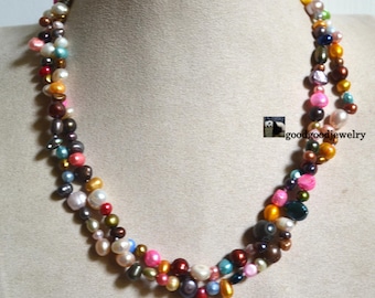 Colar de pérolas de água doce multicoloridas tingidas, joia marcante de 45 cm (18 polegadas)