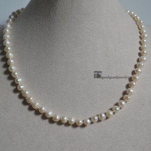 Colar de pérolas de água doce cor marfim, joia para casamento (6-7 mm)