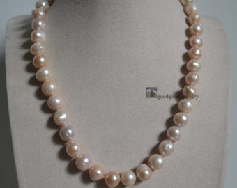 Collar de perlas reales grandes, collar de perlas de agua dulce de color claro de 20 pulgadas 11,5-12 mm, collar de declaración, collar de perlas grandes