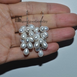 pearl cluster earrings, high quality, dangle pearl earrings, wedding earring, white pearl earrings, freshwater pearl earrings,women earrings