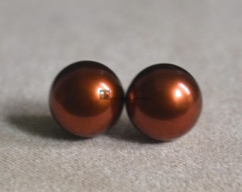 AAA braune Süßwasser-Zuchtperlen-Ohrstecker, Sterling Silber (9 mm)