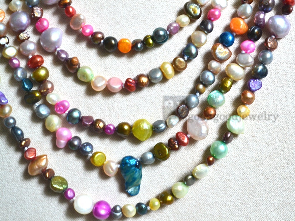 Rainbow Pearl Necklace, Multicolor Pearl Necklace. 100 Inch