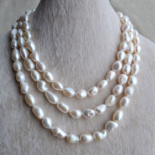 Collier de perles baroques-bijoux, collier de perles d'eau douce de 55 pouces 10-12 mm, long collier de perles, gros collier de perles, collier mère