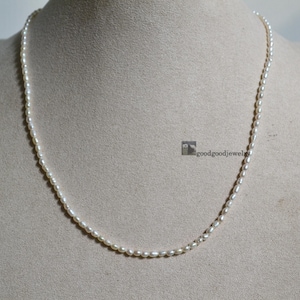 2.8x3.5mm Small Pearl Necklace, white Genuine Freshwater Pearl necklace, 17.75 inch rearl pearl necklace, Little Rice Pearl Beaded