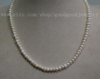 White pearl necklace - 5mm Freshwater Pearl Necklace ,Wedding necklace,small Pearl Jewelry,real pearl necklace, statement necklace