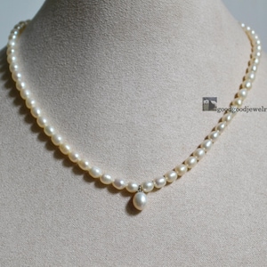 White pearl Necklace,14.5 inch 4x5mm Rice Pearl Necklace, Small Choker Pearl necklace, Real pearl necklace, Genuine Freshwater Pearls