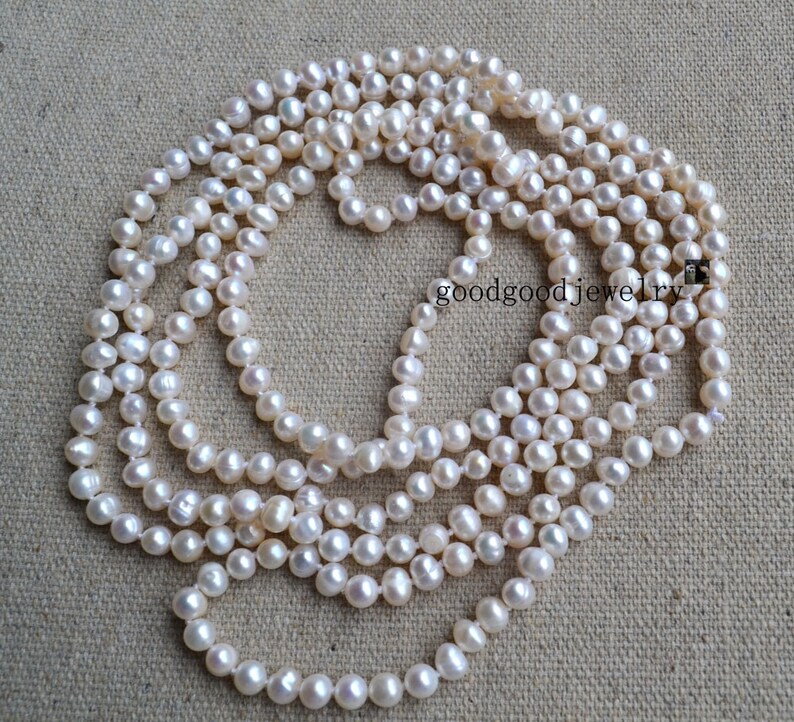 ivory Pearl Necklace, Long Pearl Necklace, 60 Inches 6-6.5mm Freshwater Pearl Necklace, wedding necklace,wedding jewelry,statement necklace image 2