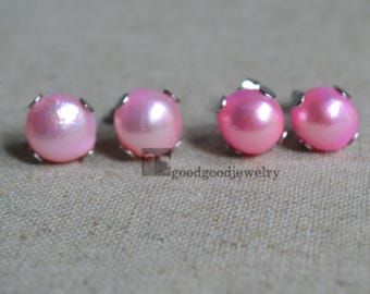Orecchini a bottone con perle d'acqua dolce rosa da 11 mm - Acciaio inossidabile