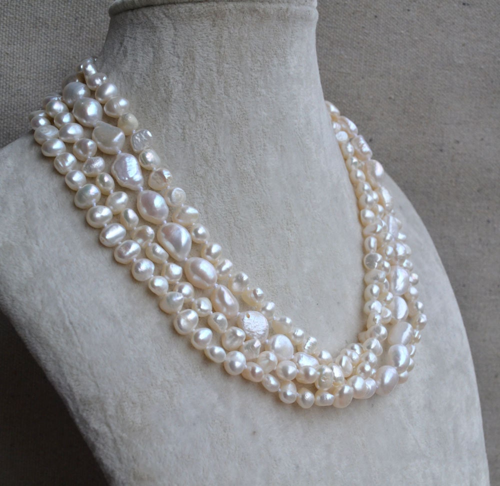 Baroque Pearl Necklace 4 Rows Pearl Necklace 6-12mm Ivory - Etsy