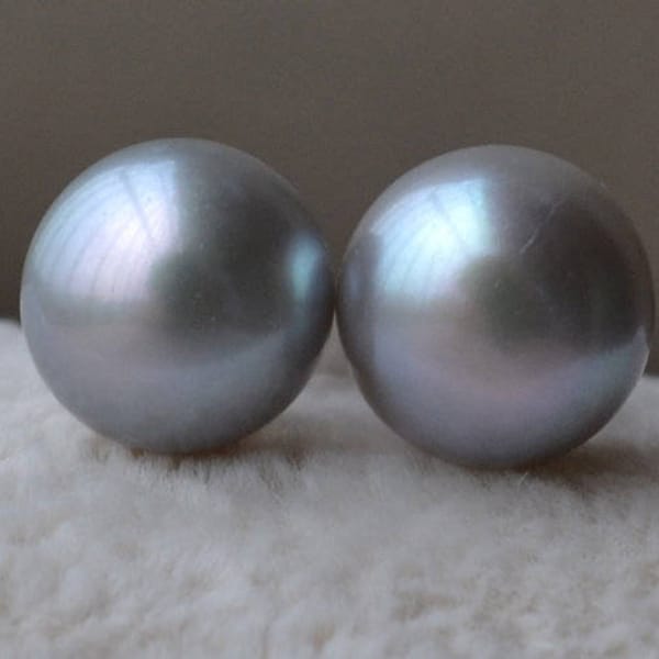 Gray pearl earrings, 10mm Freshwate Pearl Stud, Sterling Silver Earrings,bridesmaid earrings, wedding earrings, stud gray earrings, women