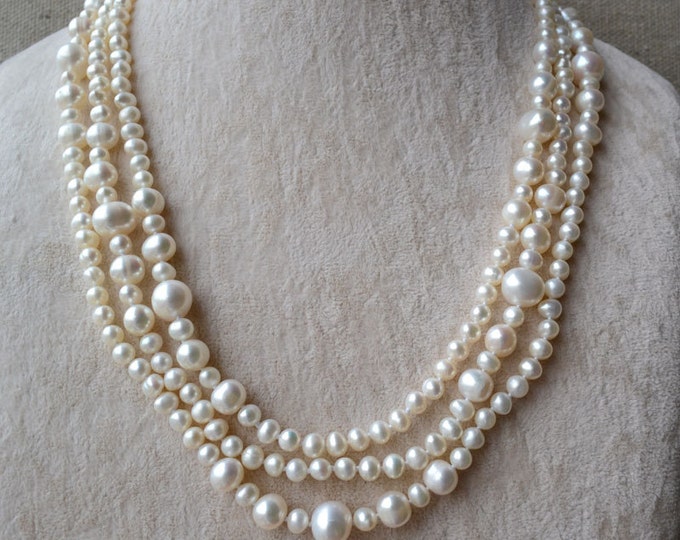 Long Pearl Necklace,60 Inches 5-11mm White Pearl Necklace,freshwater ...