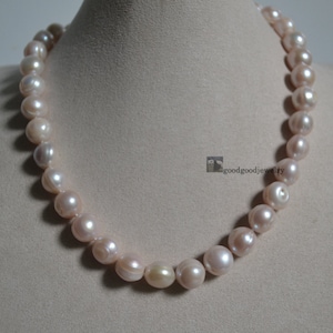 big real pearl necklace, 18 inches 11.5-12mm light color pearl beads, large freshwater pearl necklace