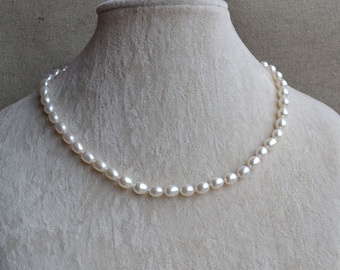 rice pearl necklace, white freshwater pearl necklace, wedding jewelry, pearl jewelry, wedding necklace. real pearl necklace