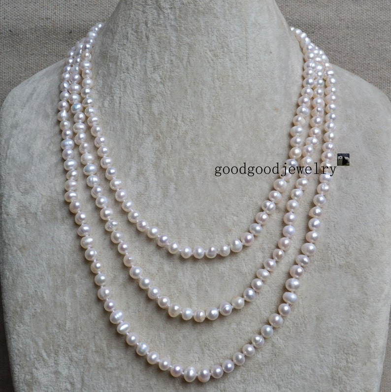 ivory Pearl Necklace, Long Pearl Necklace, 60 Inches 6-6.5mm Freshwater Pearl Necklace, wedding necklace,wedding jewelry,statement necklace image 1