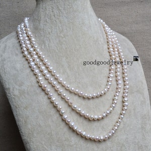 ivory Pearl Necklace, Long Pearl Necklace, 60 Inches 6-6.5mm Freshwater Pearl Necklace, wedding necklace,wedding jewelry,statement necklace image 3