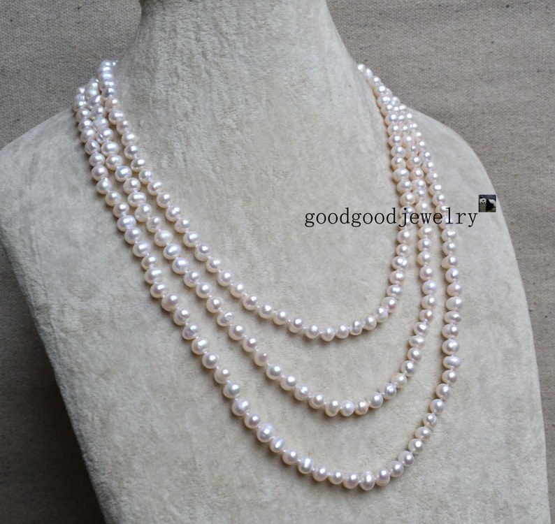 ivory Pearl Necklace, Long Pearl Necklace, 60 Inches 6-6.5mm Freshwater Pearl Necklace, wedding necklace,wedding jewelry,statement necklace image 3