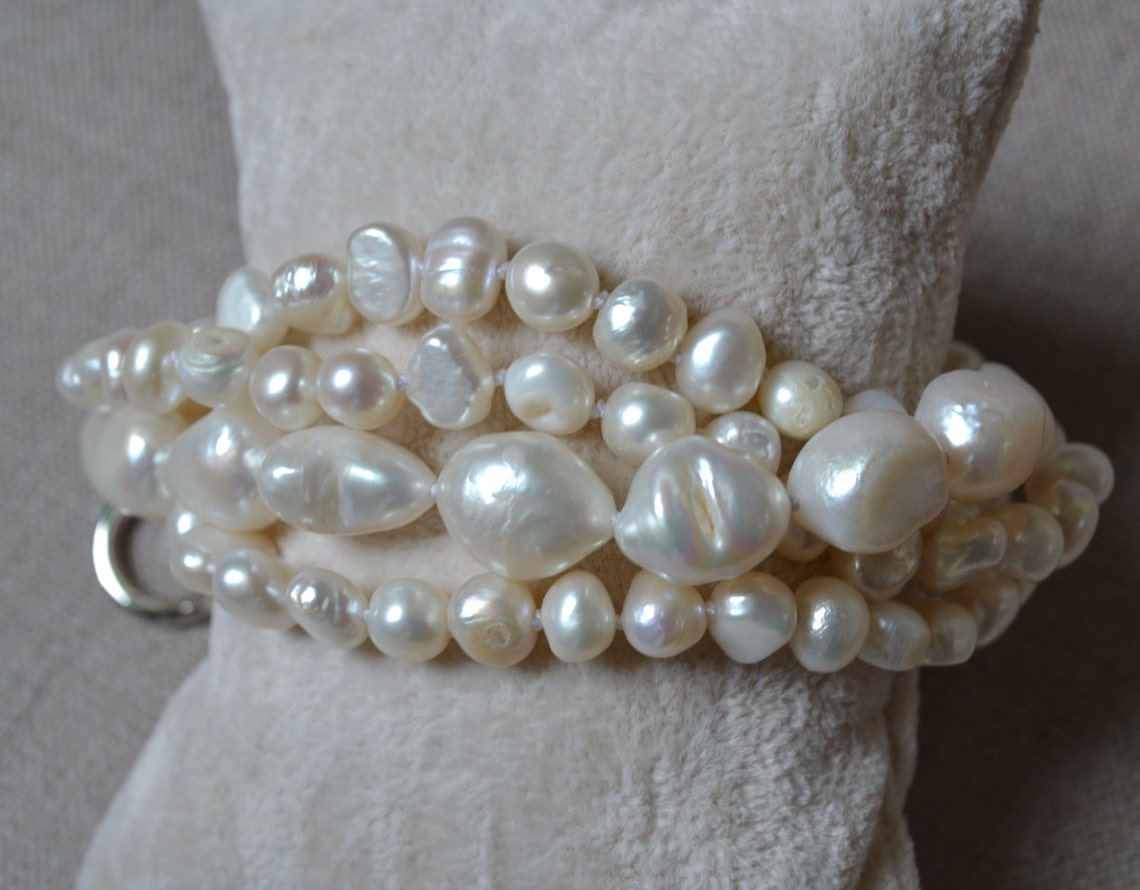 Pearl Bracelet 8 Inches 4 Rows 614mm White Freshwater Pearl Etsy