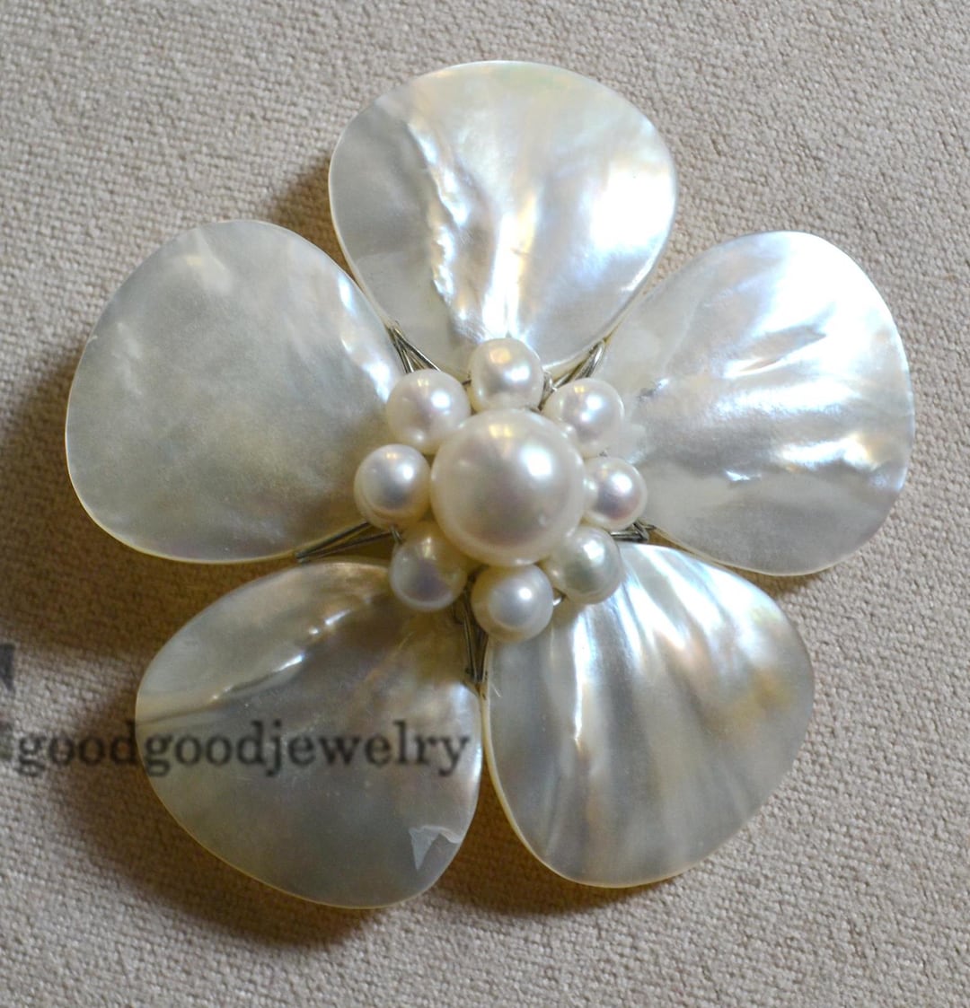 White Shell Flower Brooch, Freshwater Pearl, Bridesmaid Gift - Etsy