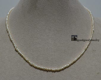 3mm freshwater pearl necklace, Small Ivory pearl necklace,  tiny pearl necklace, real pearl necklace, Seed Pearl Necklace