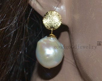 BIG Pearl earrings, stud and dangling earring,double pearl earrings,real freshwater pearl earrings,statemant earrings,Baroque pearl earrings