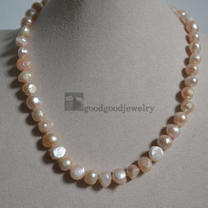 Collier de perles rose pêche clair - Collier de perles d&#39;eau douce de 9-10 mm, collier de vraies perles, collier de perles de maïs, collier de perles baroques