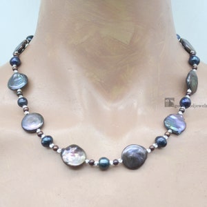 Peacock Black Coin Pearl Toggle Clasp Necklace, Freshwater pearl necklace, toggle clasp With coin pearl necklace, entirely new design
