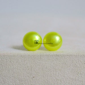 Yellow Green Pearl Earrings 10.3mm Freshwater Pearl stud, 925 Sivler earrings, real pearl earrings, woman earrings stud,bridesmaid earrings