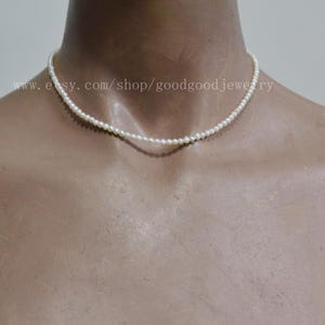 Collar de perlas blancas de 3-3,5 mm, joyería pequeña de perlas auténticas, collar pequeño de perlas de agua dulce, collar de perlas diminutas, collar de perlas pequeñas