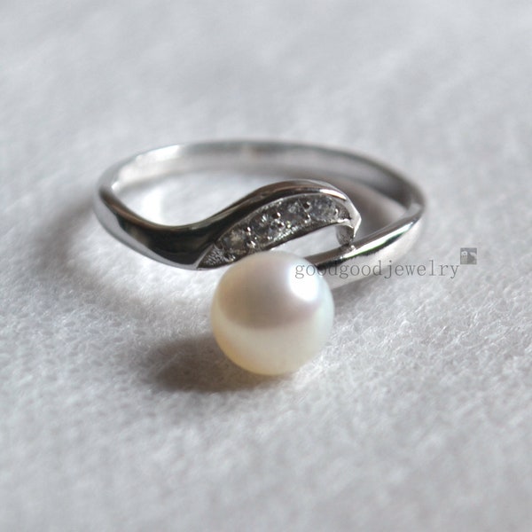 pearl ring, More Color Pearl Rings,white pearl ring, gray pearl ring, orange pearl ring, dainty pearl ring,single pearl ring, statement ring