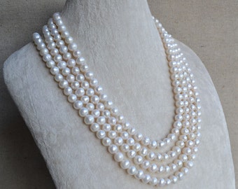 pearl necklace - 80 inches 6.5-8mm White Freshwater Pearl Necklace, pearl long necklace,real pearl necklace,genuine pearl necklace