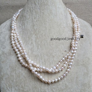 ivory Pearl Necklace, Long Pearl Necklace, 60 Inches 6-6.5mm Freshwater Pearl Necklace, wedding necklace,wedding jewelry,statement necklace image 4